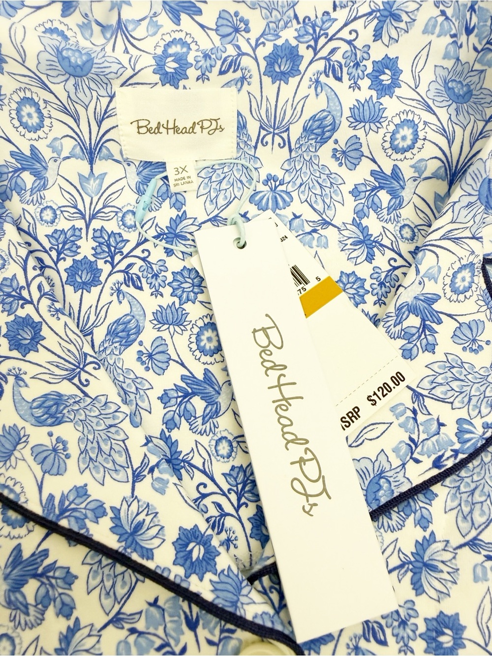 BedHead Long Sleeve Classic PJ Set Bloomscape White Bird Floral Full Length - Picture 13 of 16